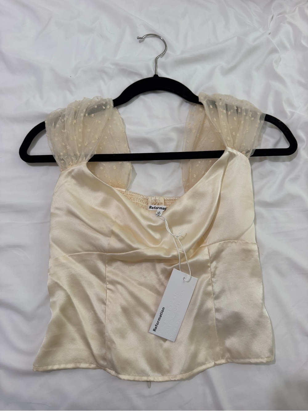 NWT Reformation Cream Satin Top